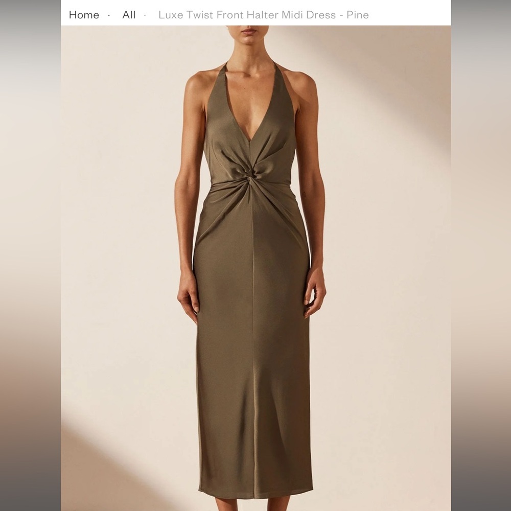 NWT Shona Joy Luxe Twist Front Halter Midi Dress - Pine size 6